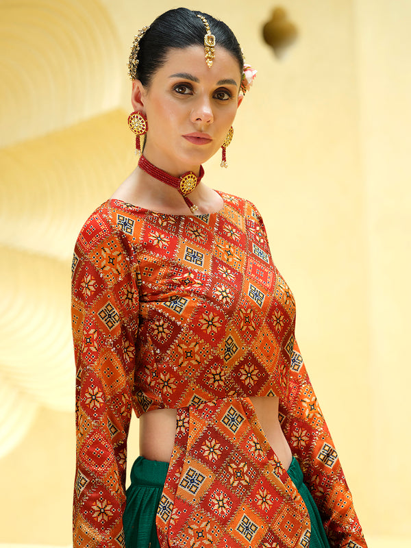 Rama Green Chinon Silk Lehenga with Sequence Embroidered Work