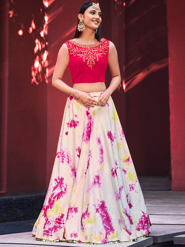 Pink Cotton Silk Lehenga with Shibori Print & Embroidered Jacket