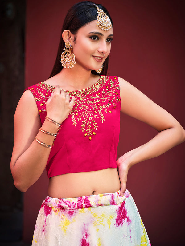 Pink Cotton Silk Lehenga with Shibori Print & Embroidered Jacket