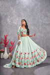 Sea Green Georgette Lehenga with Art Silk Blouse & Embroidered Work