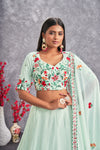 Sea Green Georgette Lehenga with Art Silk Blouse & Embroidered Work
