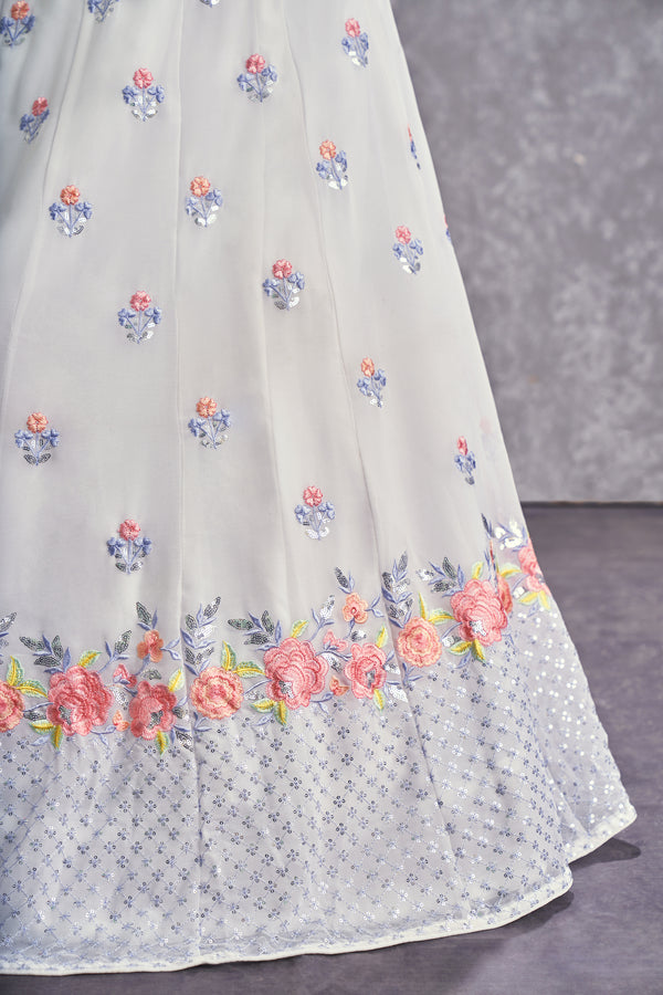 Pearl White Georgette Lehenga with Thread & Sequence Embroidery Work