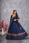 Teal Blue Georgette Lehenga with Thread & Sequence Embroidery