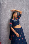 Teal Blue Georgette Lehenga with Thread & Sequence Embroidery