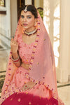 Peach Art Silk Lehenga with Thread, Sequence & Mirror Work