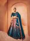 Teal Blue Velvet Lehenga with Sequence & Mirror Embroidery