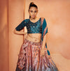 Teal Blue Velvet Lehenga with Sequence & Mirror Embroidery