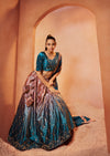 Teal Blue Velvet Lehenga with Sequence & Mirror Embroidery