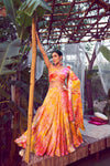 Orange Silk Stitched Lehenga with Printed Work & Fancy Shoulder Dupatta
