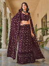Purple Georgette Stitched Lehenga with Metallic Foil Work & Fancy Dupatta