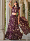 Purple Georgette Stitched Lehenga with Metallic Foil Work & Fancy Dupatta