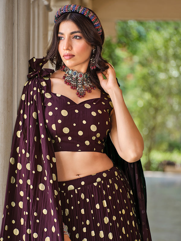 Purple Georgette Stitched Lehenga with Metallic Foil Work & Fancy Dupatta