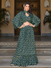 Green Georgette Stitched Lehenga with Metallic Foil Work & Koti Style Jacket
