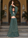 Green Georgette Stitched Lehenga with Metallic Foil Work & Koti Style Jacket