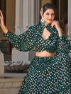 Green Georgette Stitched Lehenga with Metallic Foil Work & Koti Style Jacket