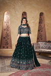 Green Georgette Stitched Lehenga with Pigment Foil Work & Lace Border
