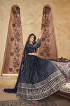 Navy Blue Georgette Stitched Lehenga with Pigment Foil Work & Lace Border