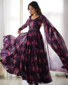Timeless Black Floral Printed Organza Anarkali Suit – Elegant Wedding & Festive Wear