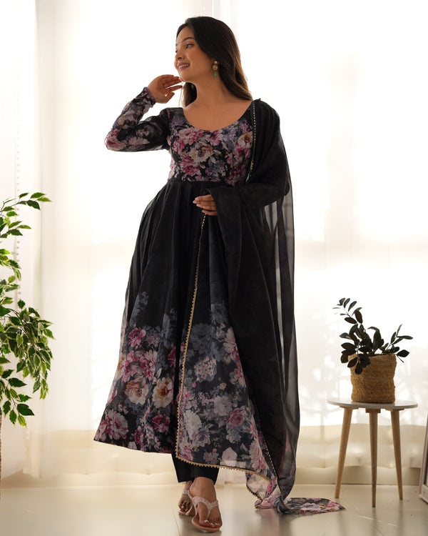 Exquisite Pure Organza Silk Anarkali Set with Dupatta & Pant – A Perfect Festive Ensemble