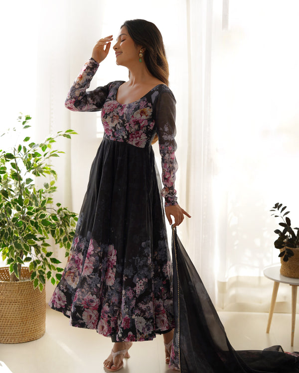 Exquisite Pure Organza Silk Anarkali Set with Dupatta & Pant – A Perfect Festive Ensemble