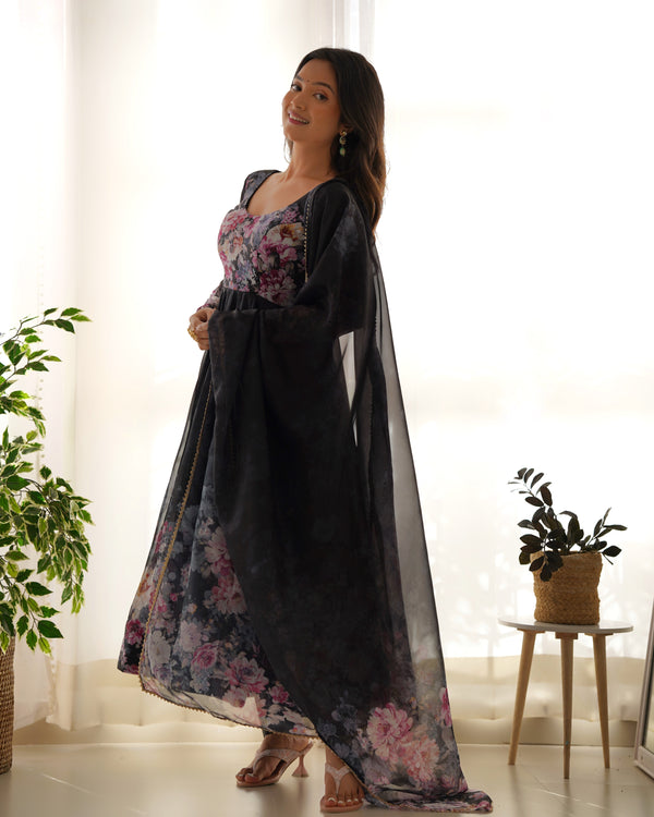 Exquisite Pure Organza Silk Anarkali Set with Dupatta & Pant – A Perfect Festive Ensemble
