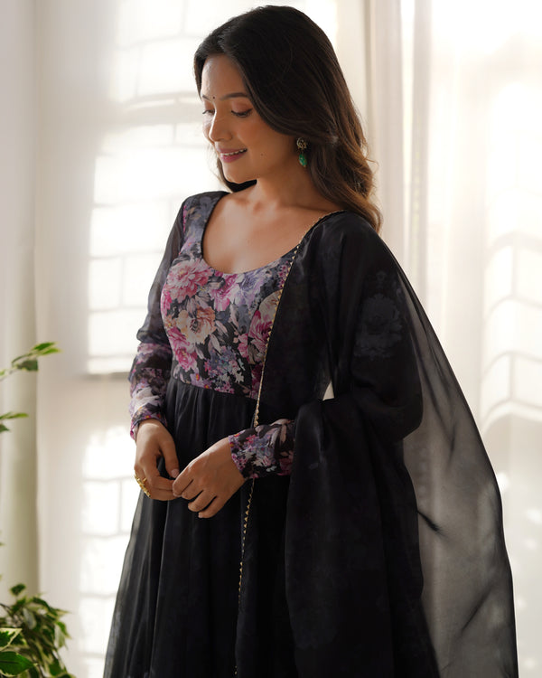 Exquisite Pure Organza Silk Anarkali Set with Dupatta & Pant – A Perfect Festive Ensemble