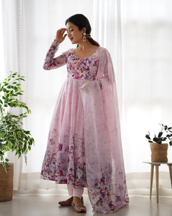Exquisite Pure Organza Silk Anarkali Set with Dupatta & Pant – A Perfect Festive Ensemble
