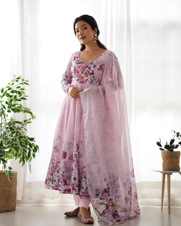 Exquisite Pure Organza Silk Anarkali Set with Dupatta & Pant – A Perfect Festive Ensemble