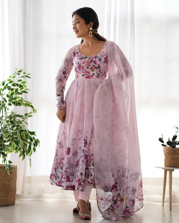 Exquisite Pure Organza Silk Anarkali Set with Dupatta & Pant – A Perfect Festive Ensemble