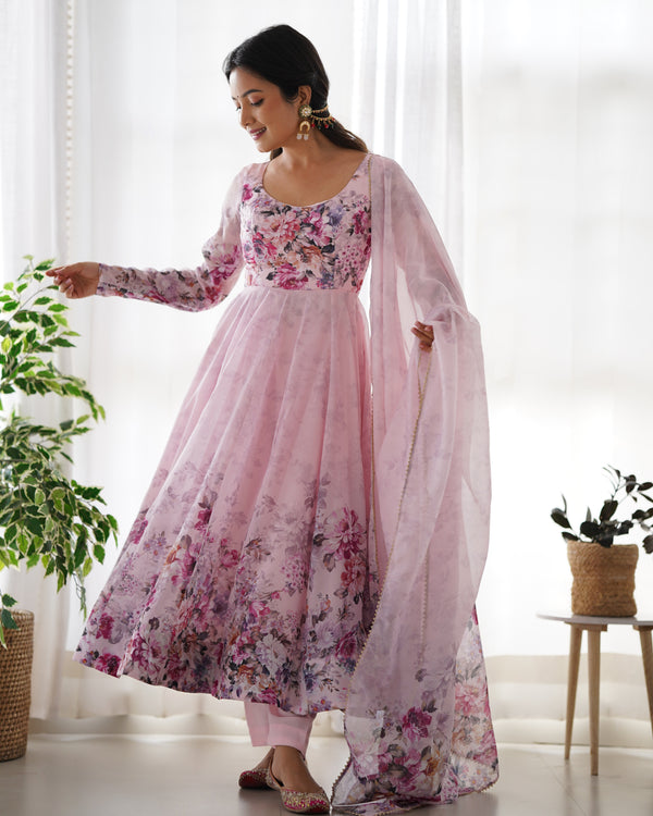 Exquisite Pure Organza Silk Anarkali Set with Dupatta & Pant – A Perfect Festive Ensemble