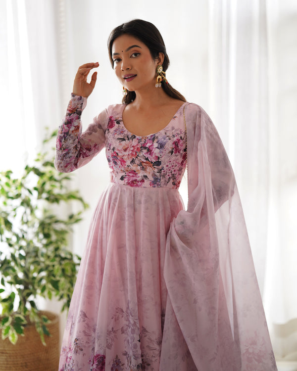 Exquisite Pure Organza Silk Anarkali Set with Dupatta & Pant – A Perfect Festive Ensemble