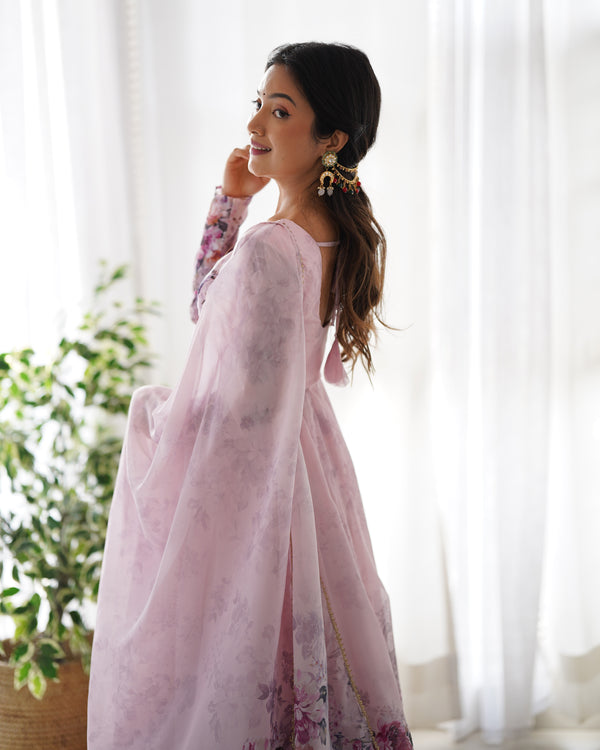 Exquisite Pure Organza Silk Anarkali Set with Dupatta & Pant – A Perfect Festive Ensemble