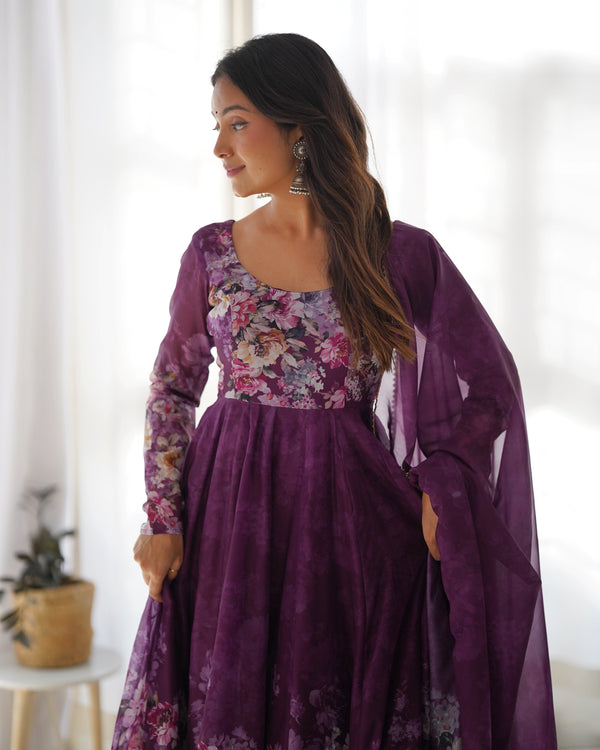 Exquisite Pure Organza Silk Anarkali Set with Dupatta & Pant – A Perfect Festive Ensemble