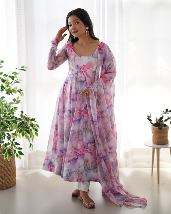 Elegant Lightweight Anarkali Set in Pure Soft Organza Silk – Perfect for Festivities & Weddings