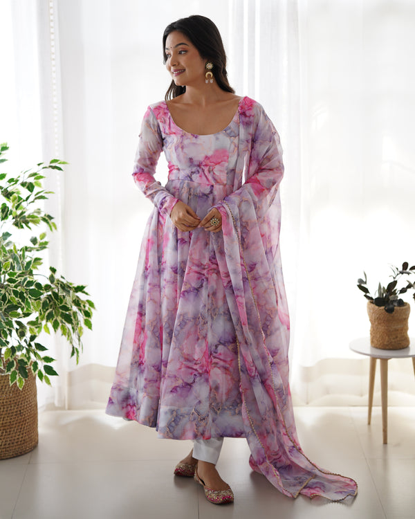 Elegant Lightweight Anarkali Set in Pure Soft Organza Silk – Perfect for Festivities & Weddings