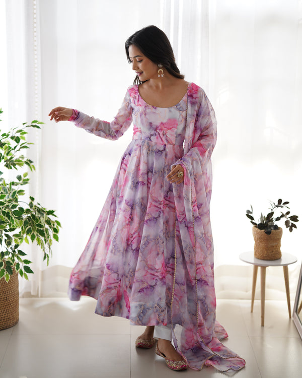 Elegant Lightweight Anarkali Set in Pure Soft Organza Silk – Perfect for Festivities & Weddings