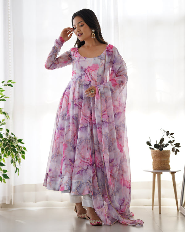 Elegant Lightweight Anarkali Set in Pure Soft Organza Silk – Perfect for Festivities & Weddings