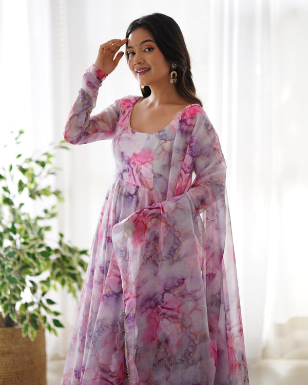 Elegant Lightweight Anarkali Set in Pure Soft Organza Silk – Perfect for Festivities & Weddings