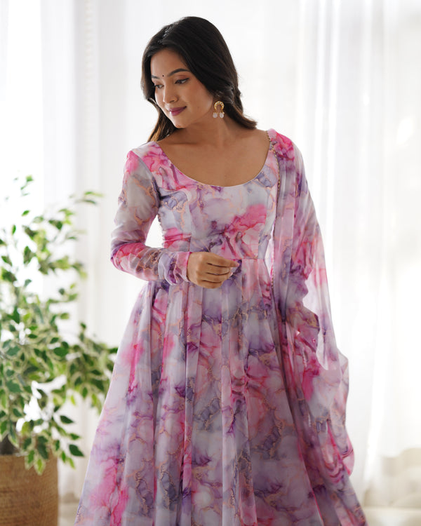 Elegant Lightweight Anarkali Set in Pure Soft Organza Silk – Perfect for Festivities & Weddings