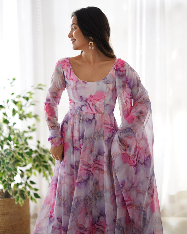 Elegant Lightweight Anarkali Set in Pure Soft Organza Silk – Perfect for Festivities & Weddings