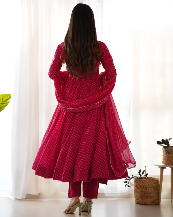 Luxury Laheriya Print Anarkali Set in Pure Fox Georgette – A Perfect Summer Wedding Outfit