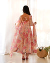 Elegant Multi-Floral Print Anarkali Set in Pure Fox Georgette – Perfect for Summer Weddings