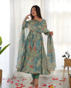 Elegant Floral Print Fox Georgette Maxi – 6-Meter Flair with Balloon Sleeves