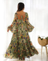 Elegant Floral Print Fox Georgette Maxi – 6-Meter Flair with Balloon Sleeves