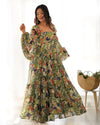 Elegant Floral Print Fox Georgette Maxi – 6-Meter Flair with Balloon Sleeves