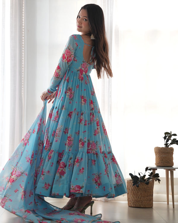 Royal Kalamkari Floral Print Anarkali Set – 8.25 Meter Flair with Dupatta & Pant