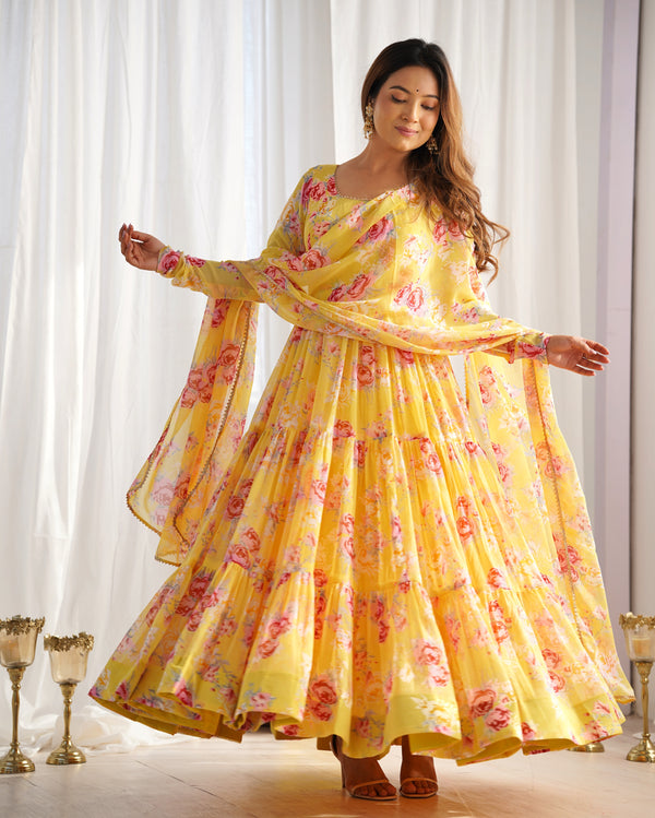 Royal Kalamkari Floral Print Anarkali Set – 8.25 Meter Flair with Dupatta & Pant
