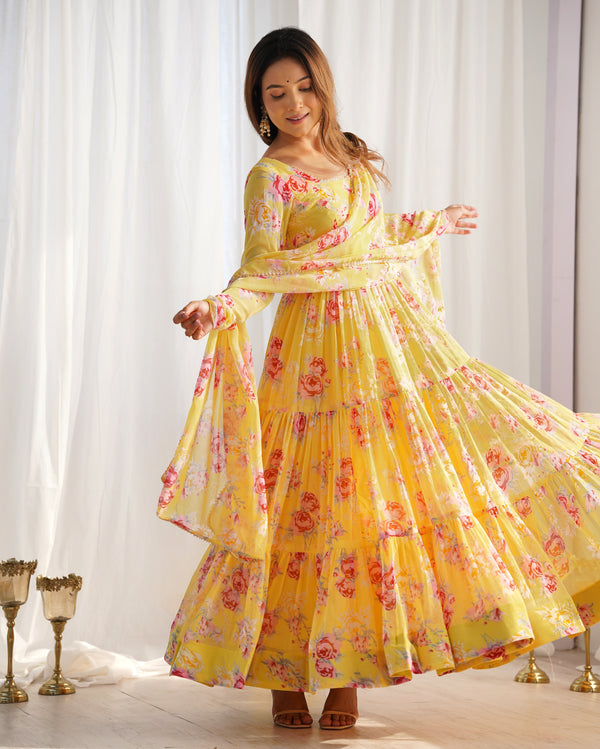Royal Kalamkari Floral Print Anarkali Set – 8.25 Meter Flair with Dupatta & Pant