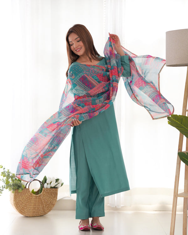 Elegant Viscose Straight Fit Kurta Set – Office & Summer Wear with Dupatta