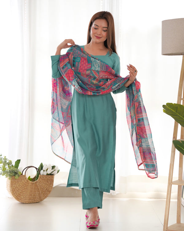 Elegant Viscose Straight Fit Kurta Set – Office & Summer Wear with Dupatta
